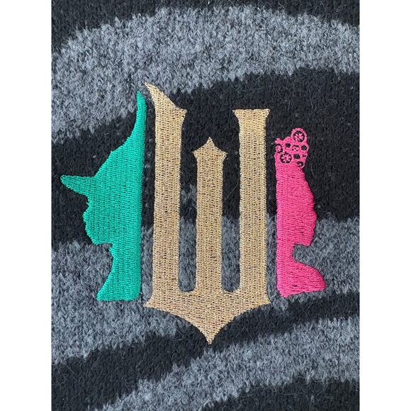 New Wicked Black Gray Zebra Stripe Button-Up Cardigan Sweater Large - Picture 4 of 6